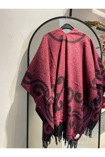 KANOĞLU TİCARET KANOĞLU Desenli Püsküllü Panço – Şal Görünümlü Triko Üst