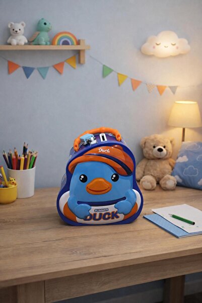 Sarece Home Kilitli Sevimli Mavi Ördek Metal Kumbara