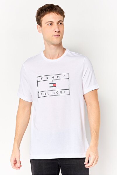 Tommy Hilfiger Men Crew Neck Short Sleeve Brand Logo T-Shirt, White