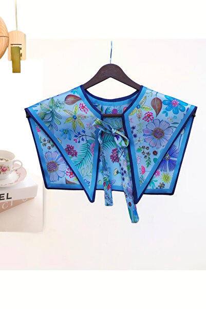 nurfemina Luxury Shoulder Shawl with Sky Blue Color and Vibrant Wildflower Pattern |   A Handmade Scarf Collar from Azure Blossom