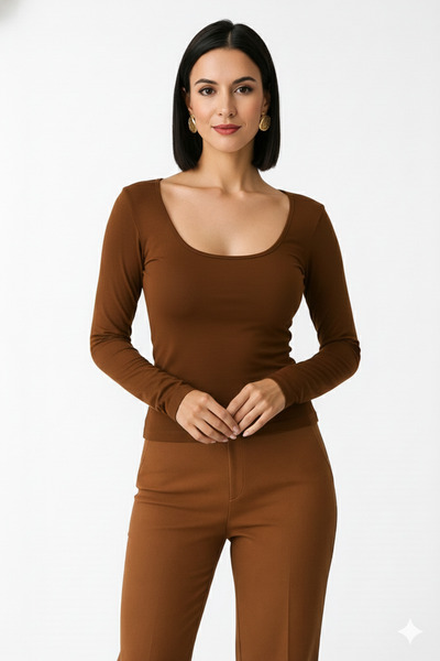 trendalisse Women's U Neck Modal Textured Soft Touch Blouse