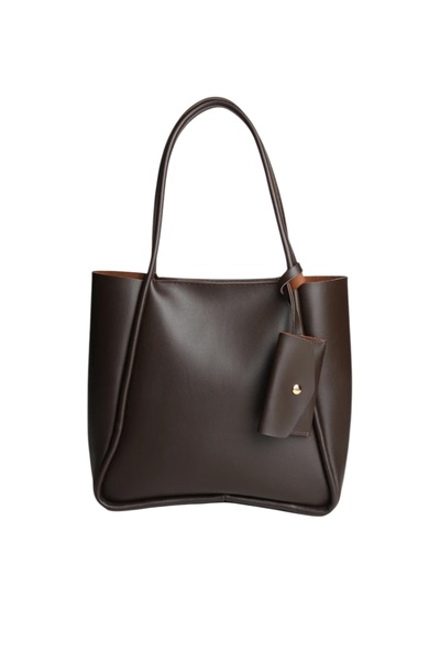 Eylül Bitter Brown Faux Leather Wallet Detailed Women's Shoulder Bag