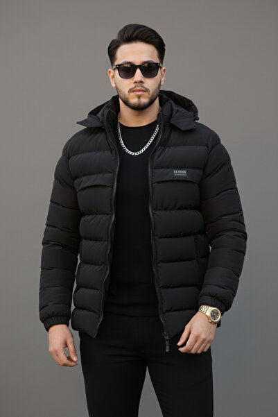 Bossago Jachetă gonflabilă cu glugă detașabilă, rezistentă la vânt și la apă rece