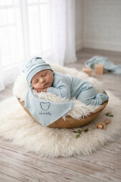 Minelia Kids Newborn Baby Boy 100% Cotton 5-Piece Hospital Discharge Set – Mint Green & Tile 0-3 Months