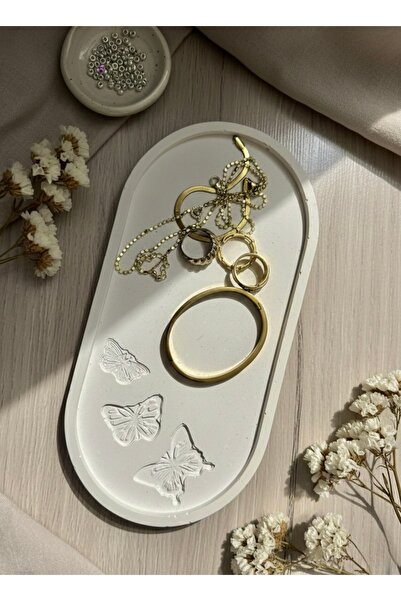 Store Kelebek Desenli Taş Tozu Takı Tepsisi | Dekoratif Organizer | El Yapımı Şık Sunum Tepsisi