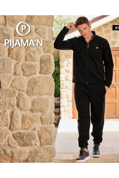 Pijaman حماية كاملة ضد الطقس البارد، بدلة رجالية من الصوف مع سحاب للدفء والرا...