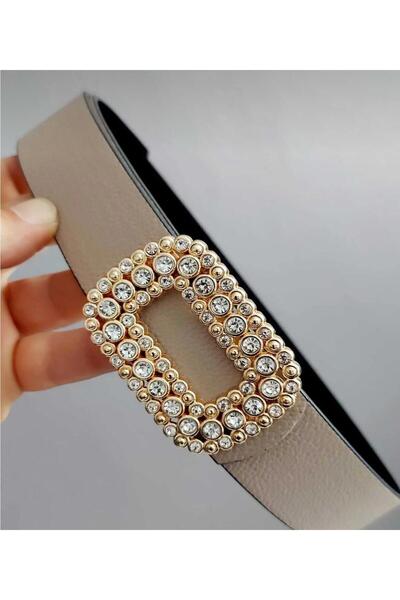 Mynoa Women's Belt with Stone Gold Buckle, Jacket Belt, Trouser Belt