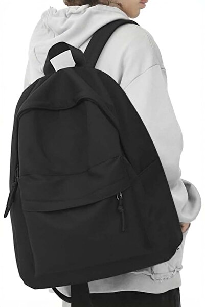8line Rucsac negru simplu Y2K pentru școală cu fermoar și compartimente