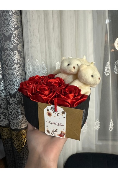 SATENCE STORE صندوق الورد الأحمر مع دمية الدب - أجمل صور الحب