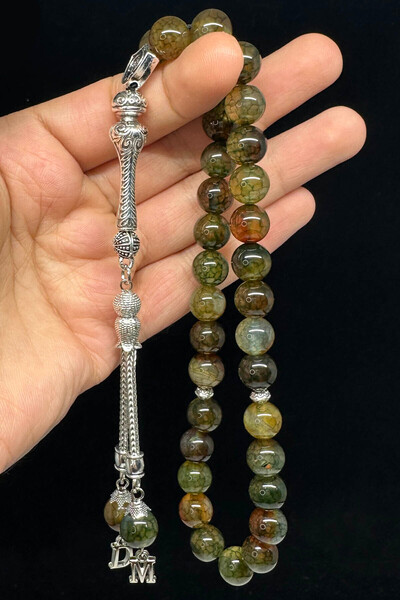 Fabula Silver Büyük Boy Akik Taşı Tesbih Kişiye Özel Harfli Doğa Taş Tespih Y...