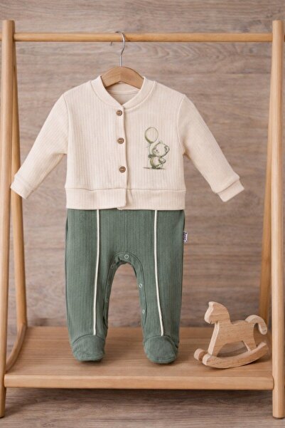 Minelia Kids Newborn Baby Boy 100% Cotton Booties Romper – Cream Khaki / Crea...