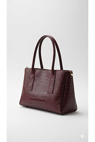 Bette Store Bordo Renk Fermuarlı Kadın El ve Omuz Çantasi