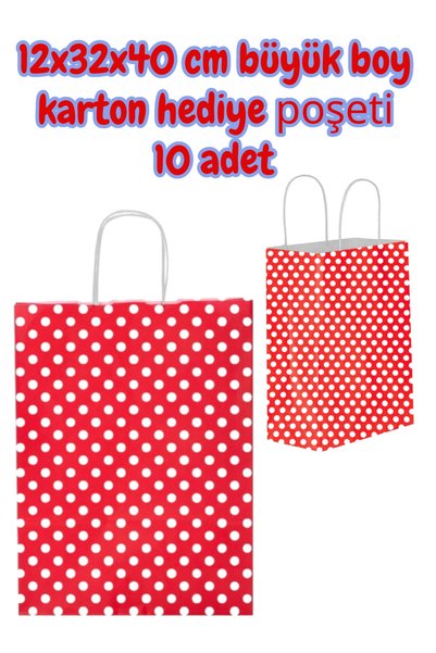 SEYFİKİRTASİYE Crvena Tačkasti dezen 12x32x40 cm velika kartonska poklon kesa...