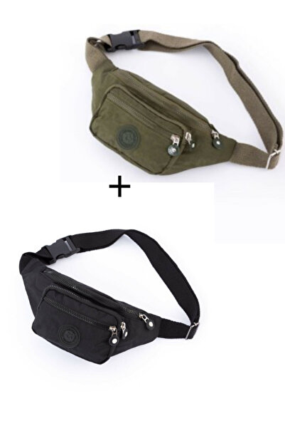 Newish Polo Unisex Crinkle Crossbody Waist Shoulder and Sports Bag (Khaki-Black)