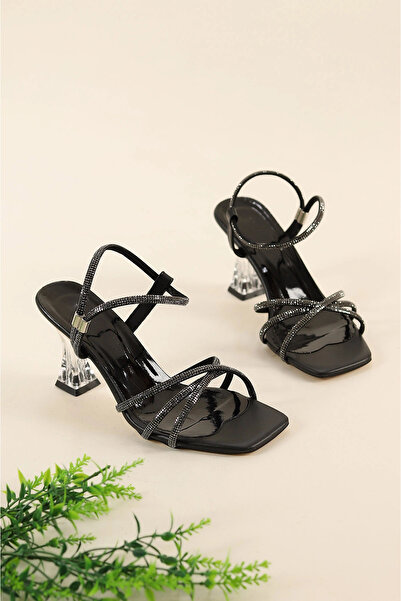 Firibu صندل نسائي بكعب شفاف حجري وأحذية سهرة بكعب