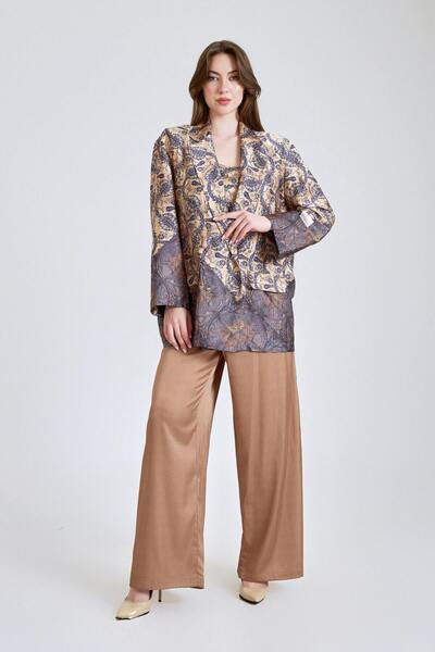 Zeyn KADIN SATEN DESENLİ ÜÇLÜ TAKIM GENİŞ PAÇA RAHAT KESİM OVERSIZE ŞIK GİYİM