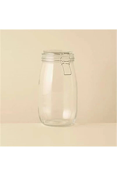 AyrStore Elsa Tel Kelepçeli Cam Kavanoz, Naturel, 1500cc