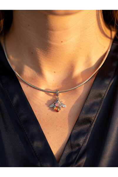 ZEY 925 Ayar Gümüş Arı Figürlü Şans Yılan Zincir Hediyelik Kadın Kolye