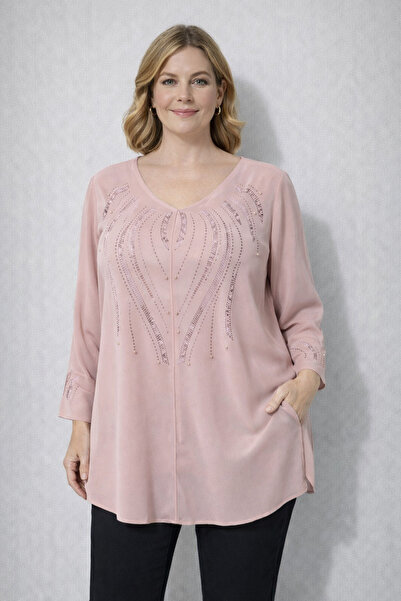 BY AKTEPE STORE Büyük Beden Taşlı Şifon Bluz
