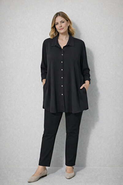 BY AKTEPE STORE Büyük Beden Kobe Krep Kumaş Tunik Gömlek 80 cm