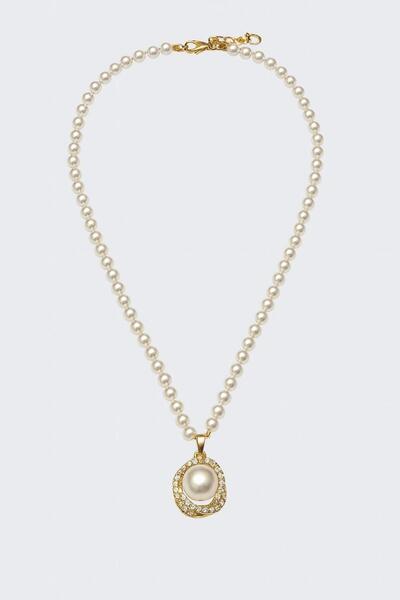 Stainless steelss MY UKA Jewelry Çelik İncili Taşlı Kolye