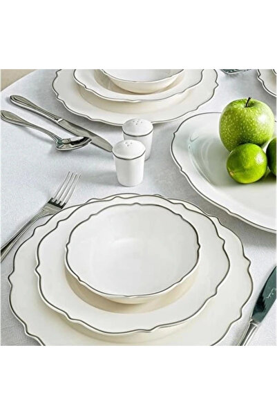 AyrStore Porselen Darıa Sılver Yemek Takımı Gümüş 12 Kişilik