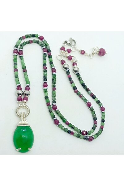 Sibelce 2593 Yeşim Rubyzoisit Yakut Hematit el yapımı kolye