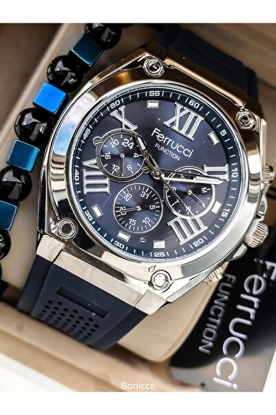 Ferrucci Sports Men's Wristwatch, Functions Active, Navy Blue Silicone Cord w...