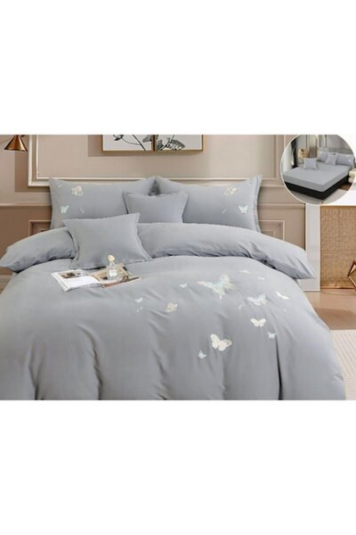 OEM Bed Linen, 2 People, 6 Pieces, Fitted Sheet, Premium Soft Touch, Gray