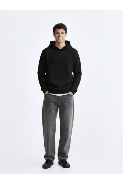 Ltb Uzun Kollu Kapüşonlu Sign Baskılı Siyah Sweatshırt