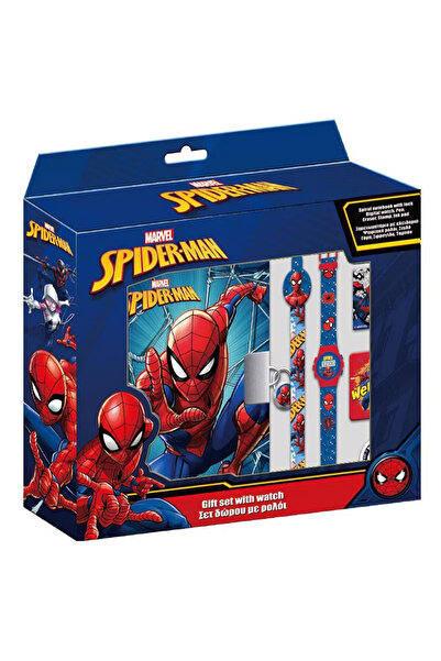 Marvel Σετ jurnal cu lacat pentru baieti, Marvel, Plastic, cu ceas si stilou, Spiderman, Rosu/Albastru
