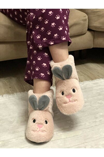 moontime alaçatı Yumuşak ve Rahat Kadın Tavşan Desenli Ev Botu Panduf