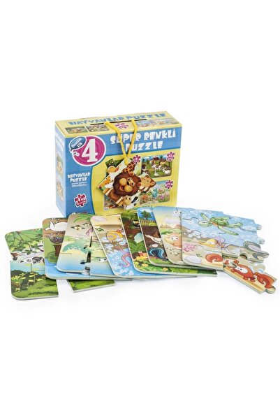 NW NessiWorld 1481 Süper Renkli 4'lü Puzzle - Hayvanlar / 8+12+16+24 Parça Pu...