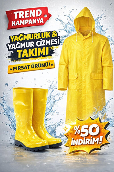 HGROUP Avantajlı Kombin! Sarı Yağmurluk & Yağmur Çizmesi Seti