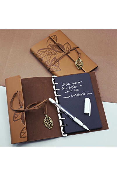 Skygo Ieg ™   Black Leaf Leather Notebook and Pen Set Nvdn-Rsirg3465