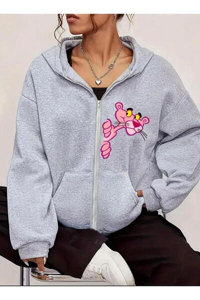 Oceanwear Pink Panther Printed Hooded Zippered Unisex Plain Sweatshirt Cardigan