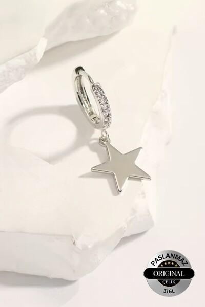 Lynare Perforated Zircon Stone Star Model Dangle Men/Women Hoop Earrings 1 Piece