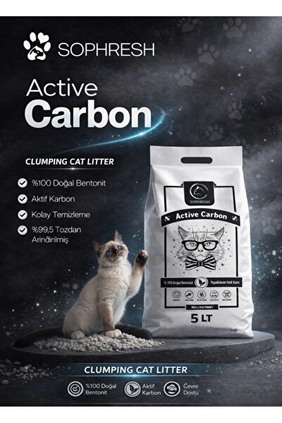 SOPHRESH Aktif Karbonlu Topaklanan Kedi Kumu 5 L – %100 Doğal Bentonit, Güçlü...
