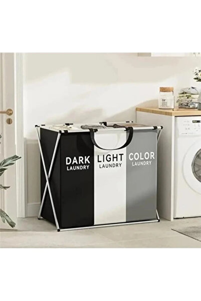 AyrStore 3 Bölmeli Katlanabilir Çamaşır Sepeti Pinterest Tarzı Çok Amaçlı Day...