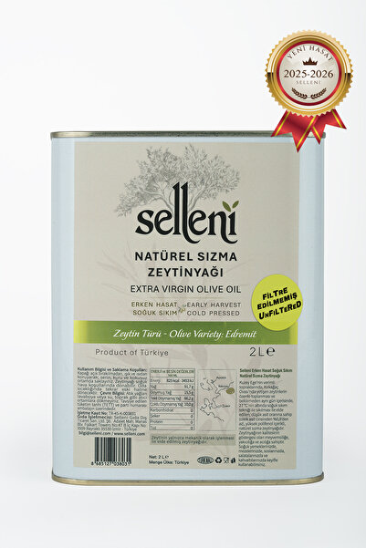 Selleni Erken Hasat Natürel Sızma Zeytinyağı Edremit Premium Filtresiz 2 L (2...