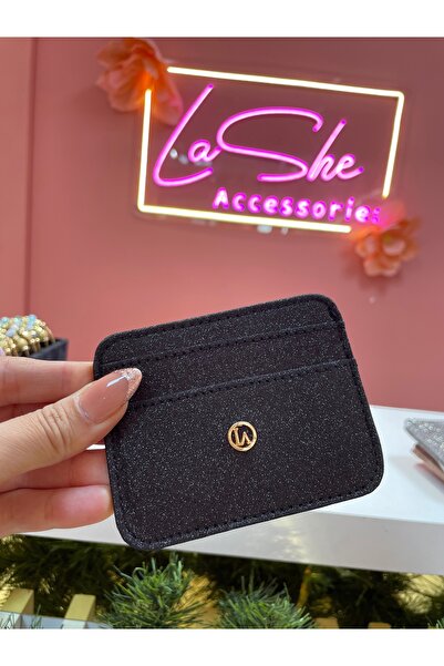 La She Accessories حامل بطاقات ثنائي الجانب مع بريق أسود