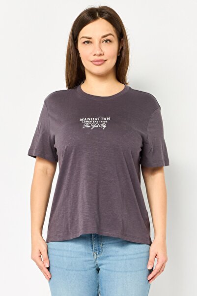 Brave Soul Women Crew Neck Short Sleeve Embroidered T-shirts, Ash