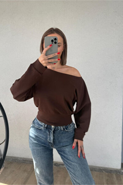 Fav Style بلوزة نسائية بأكمام طويلة باللون البني