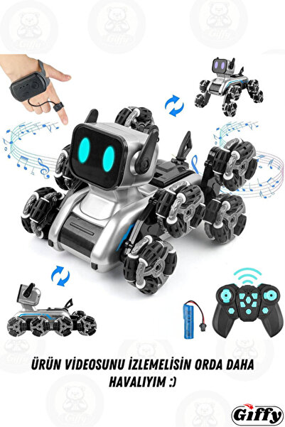 Magicway Bilekten Kontrol 8 Teker Buharlı Şarjlı Köpek Robot Araba Müzikli ve Led Işık Kumandalı Robot Köpek