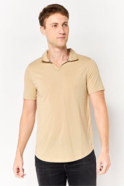 Project Essentials Men Regular Fit Short Sleeve Plain Polo Shirt, Tan