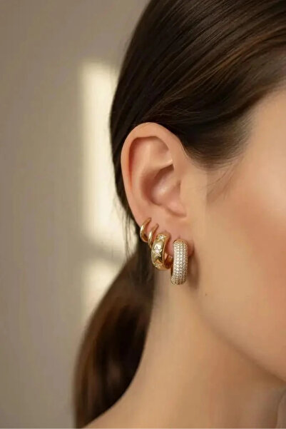 Dorvina طقم أقراط نسائية من الزركون والنحاس بلون ذهبي لا يفقد بريقه |   مجوهر...