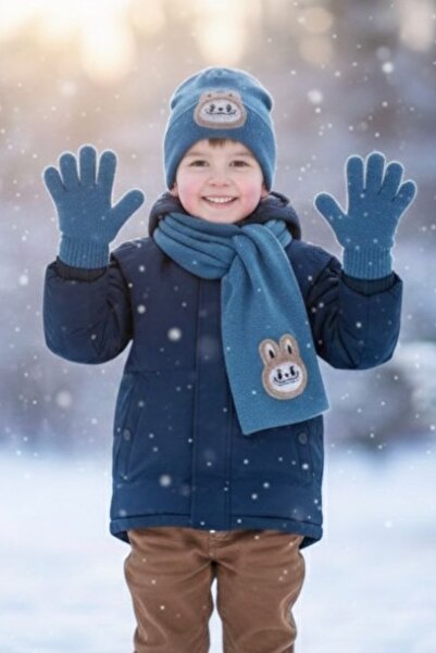 AYDINER TEKSTİL طقم قفازات وقبعة وشال مطرز من لابوبو (3-8 سنوات)