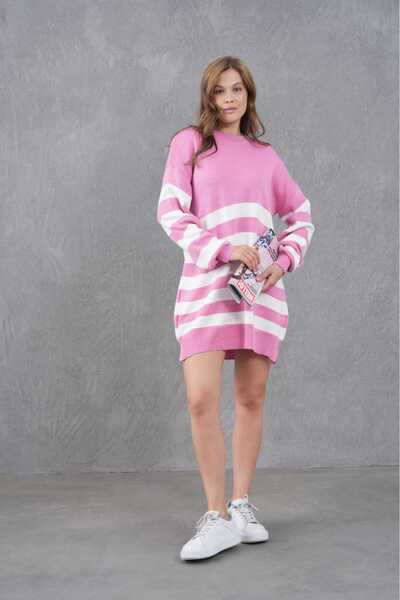 ZAVERA WOMAN Women's Striped Oversized Knitwear Sweater Tunic - 100% Cotton