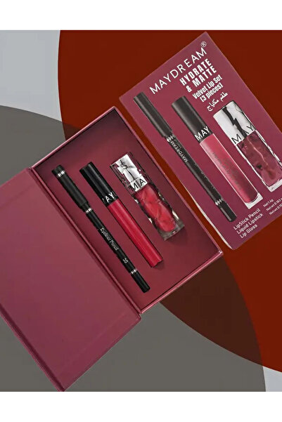 MAYDREAM علبة روج فاخرة 3×1 - أحمر شفاه، لمعان، ومحدد شفاه في علبة أنيقة