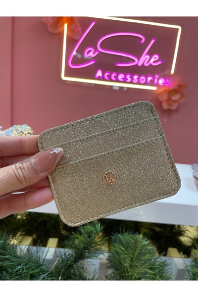 La She Accessories حامل بطاقات ذهبي لامع ذو وجهين